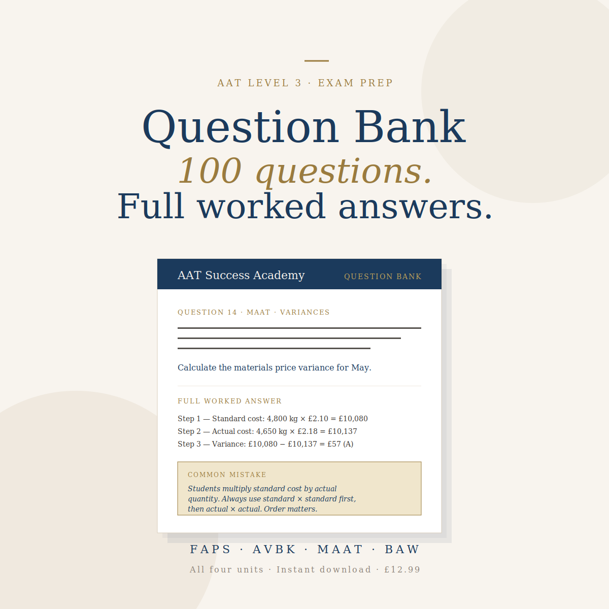 AAT Level 3 Question Banks — 100 Practice Questions with Worked Answers